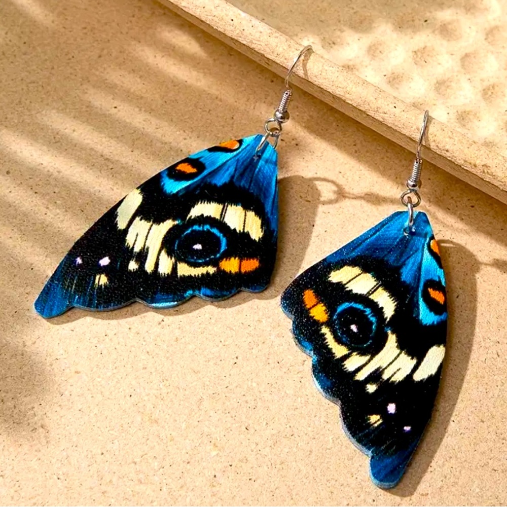 Vintage Butterfly Wings Drop Dangle Earrings Bohemian Colorful.